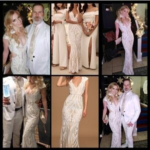 Lulu’s Always Adored White & Nude Sequin Mermaid Cut Out Dress